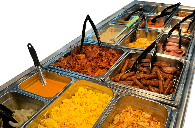 Buffet trays filled with assorted food at Rob's Restaurant