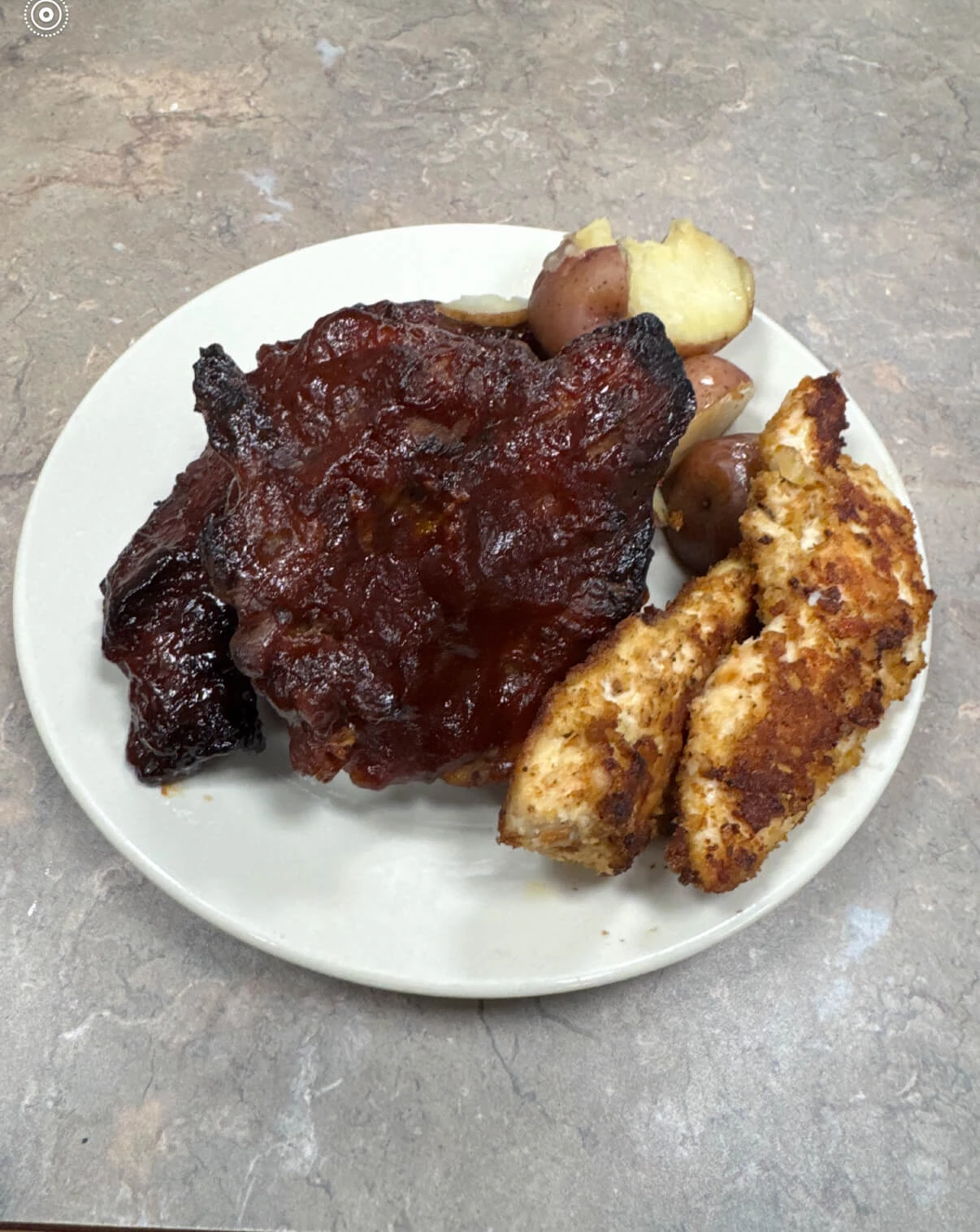 Chicken Almondine and Ribs